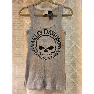 Women Harley Davidson M Ribbed Skull Tank Black Glitter Graphic Biker Grunge